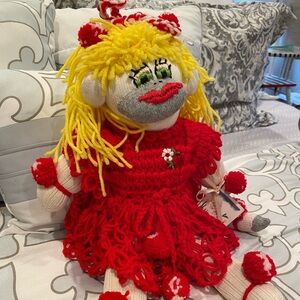 Blonde Sock Monkey with Red Dress